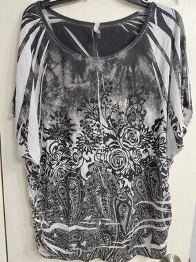 Black and White Floral and Paisley Print Blouse